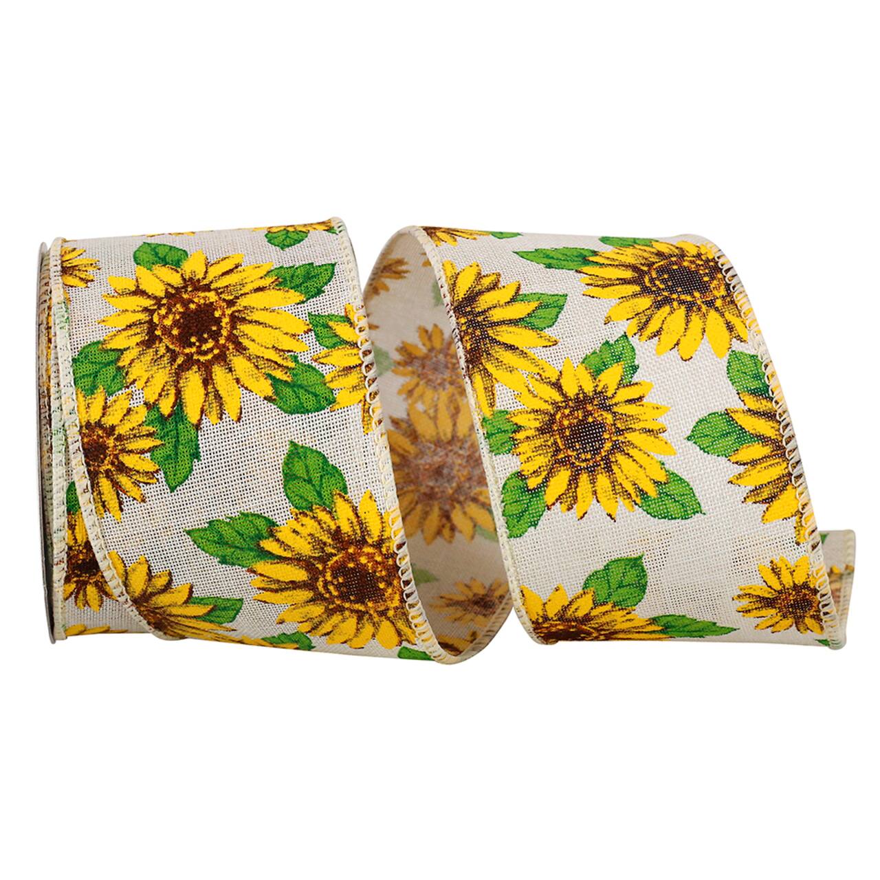 Reliant 2.5" x 10yd. Linen Wired Sunflowers All Around Ribbon